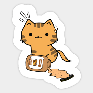 Cute Orange Cat spilled a jar of peanut butter Sticker